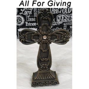 Resin Jeweled 6" Standing Cross Decor NWT